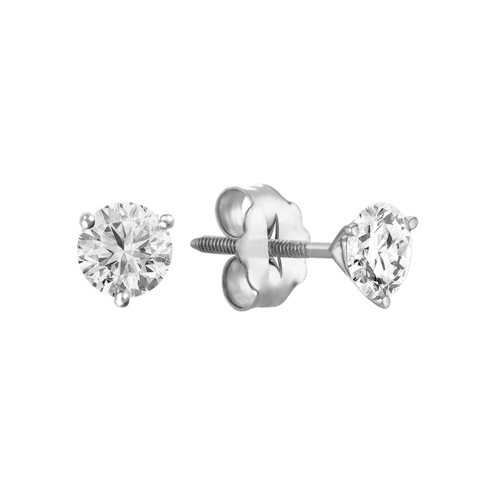 Round Natural Diamond Stud Earrings in White Gold