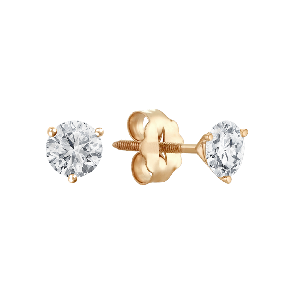 Round Natural Diamond Stud Earrings in Yellow Gold