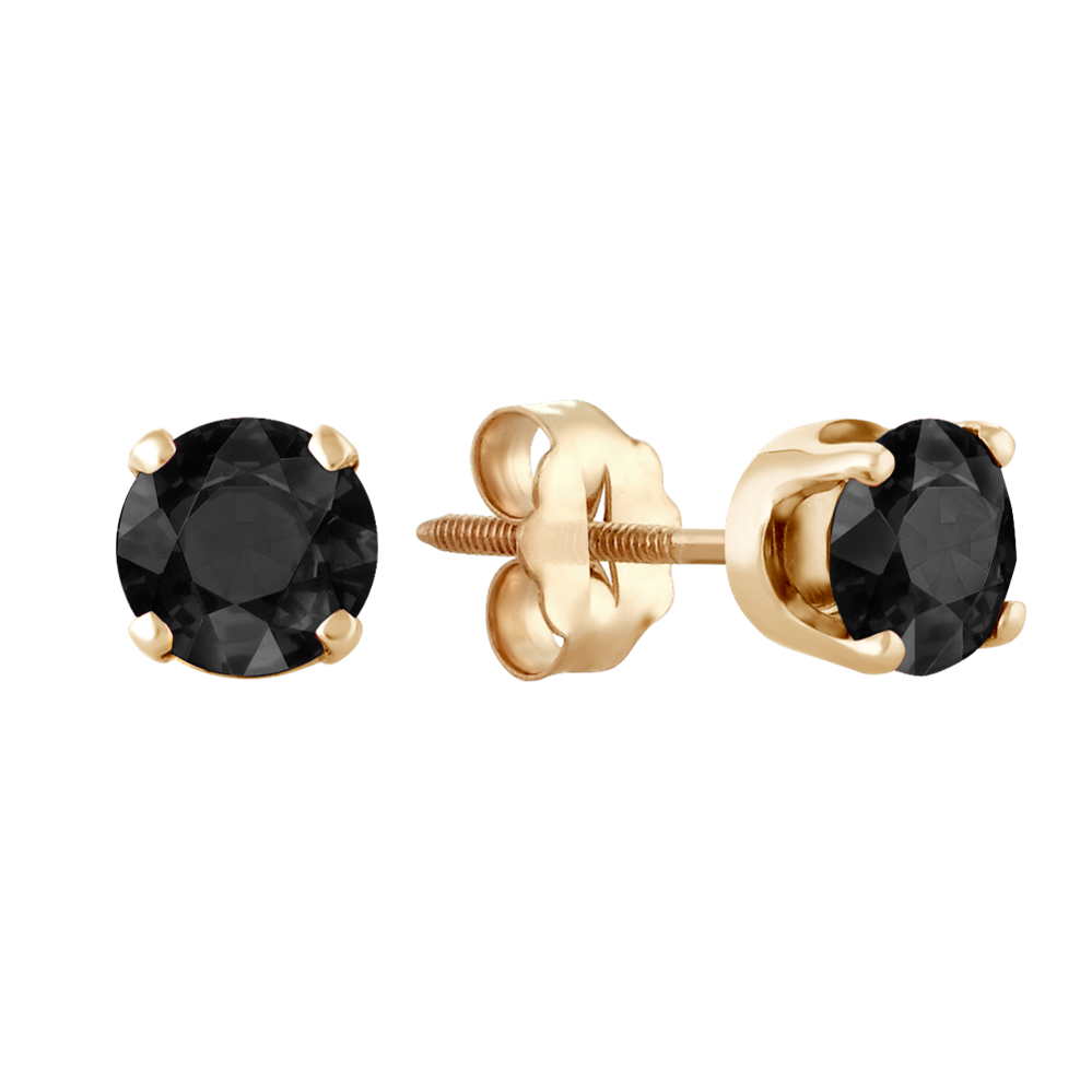 Black Natural Sapphire Studs in Yellow Gold