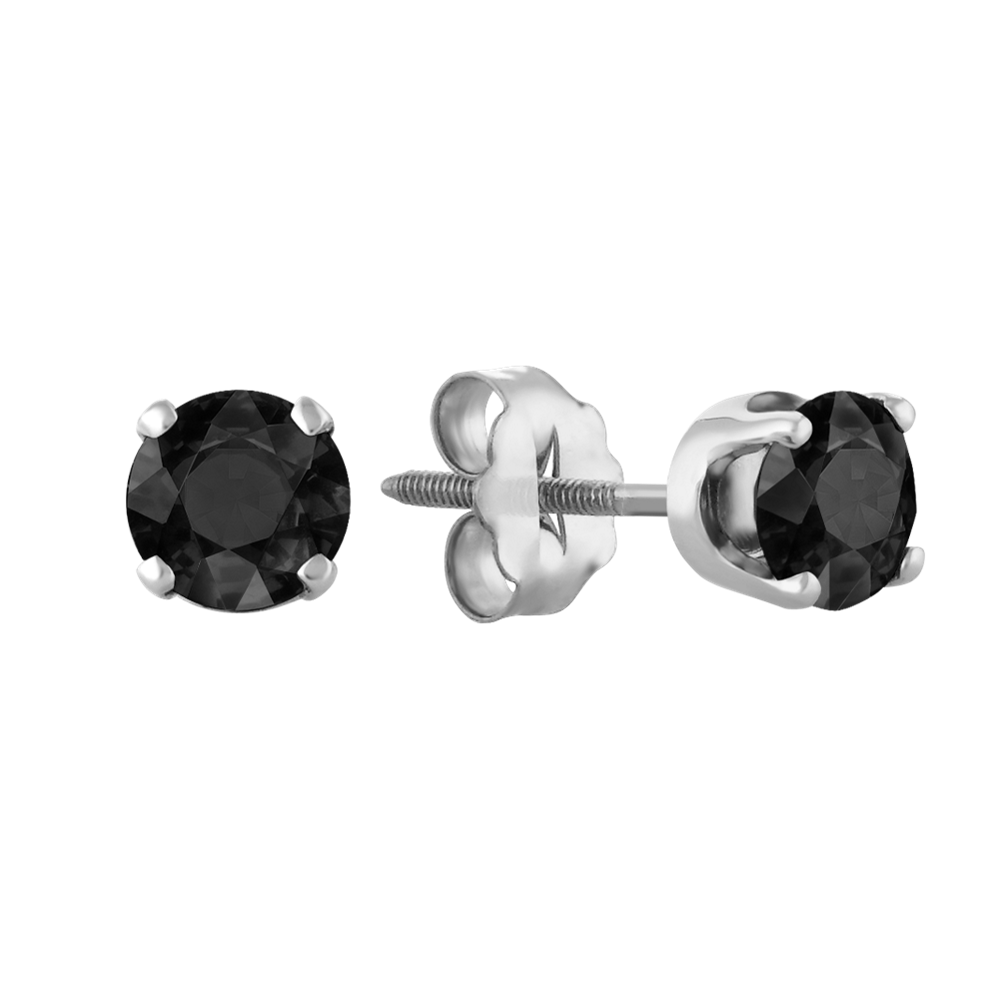 Black Natural Sapphire Studs in White Gold