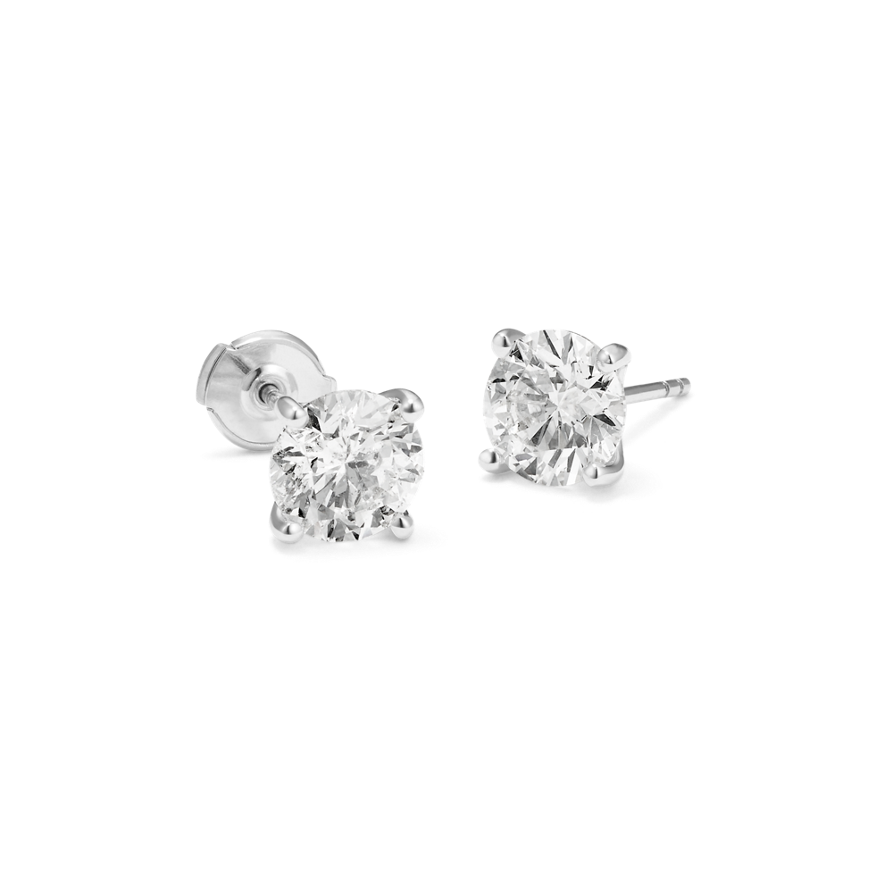 Round Natural Diamond Stud Earrings in White Gold