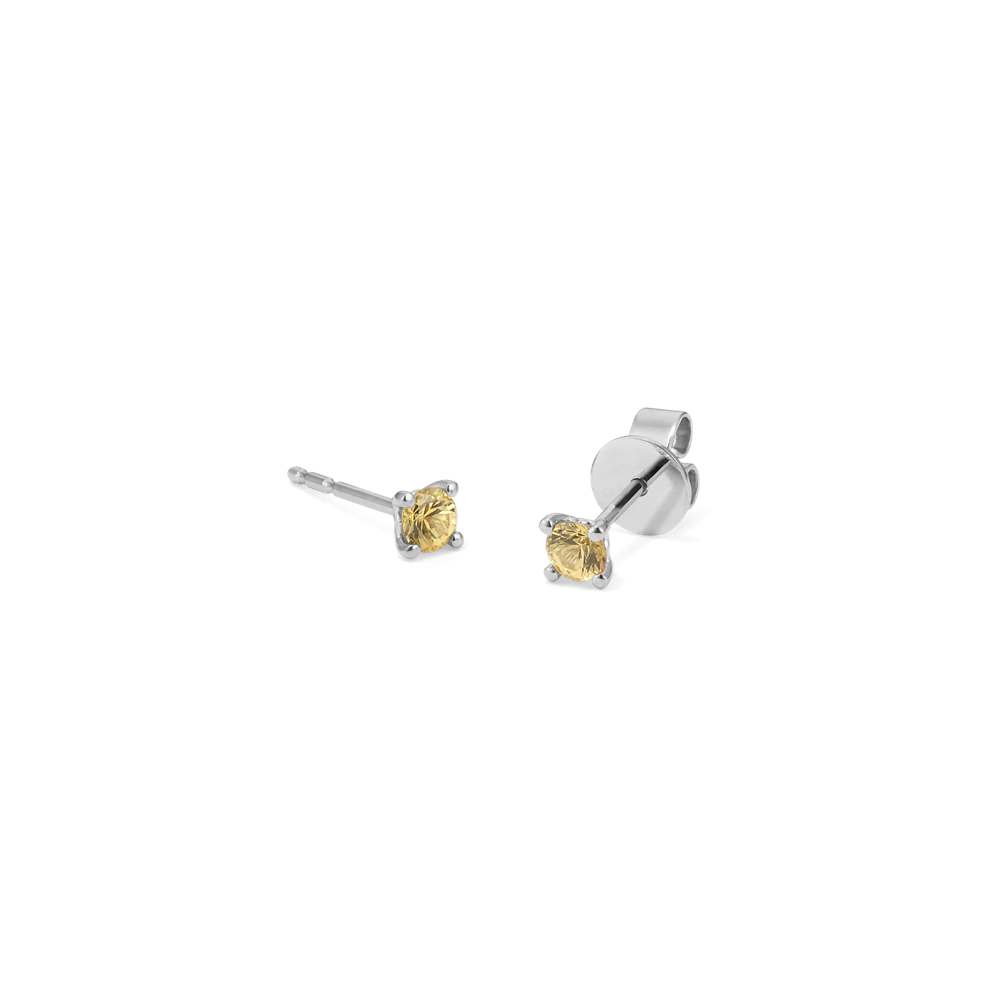 Yellow Natural Sapphire Studs in White Gold
