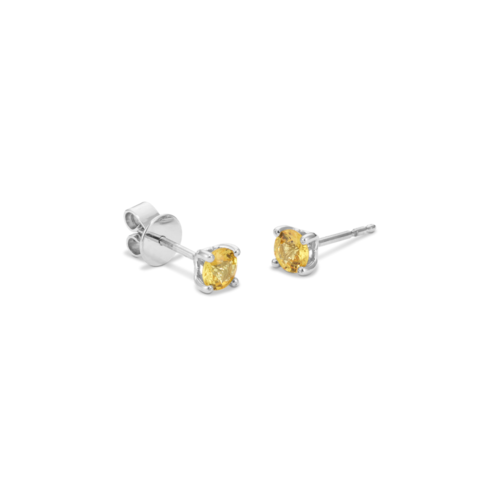 Yellow Natural Sapphire Studs in White Gold