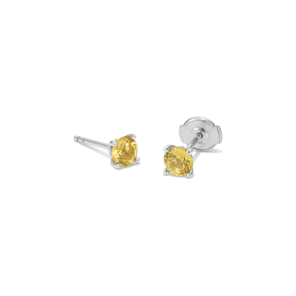 Yellow Natural Sapphire Studs in White Gold