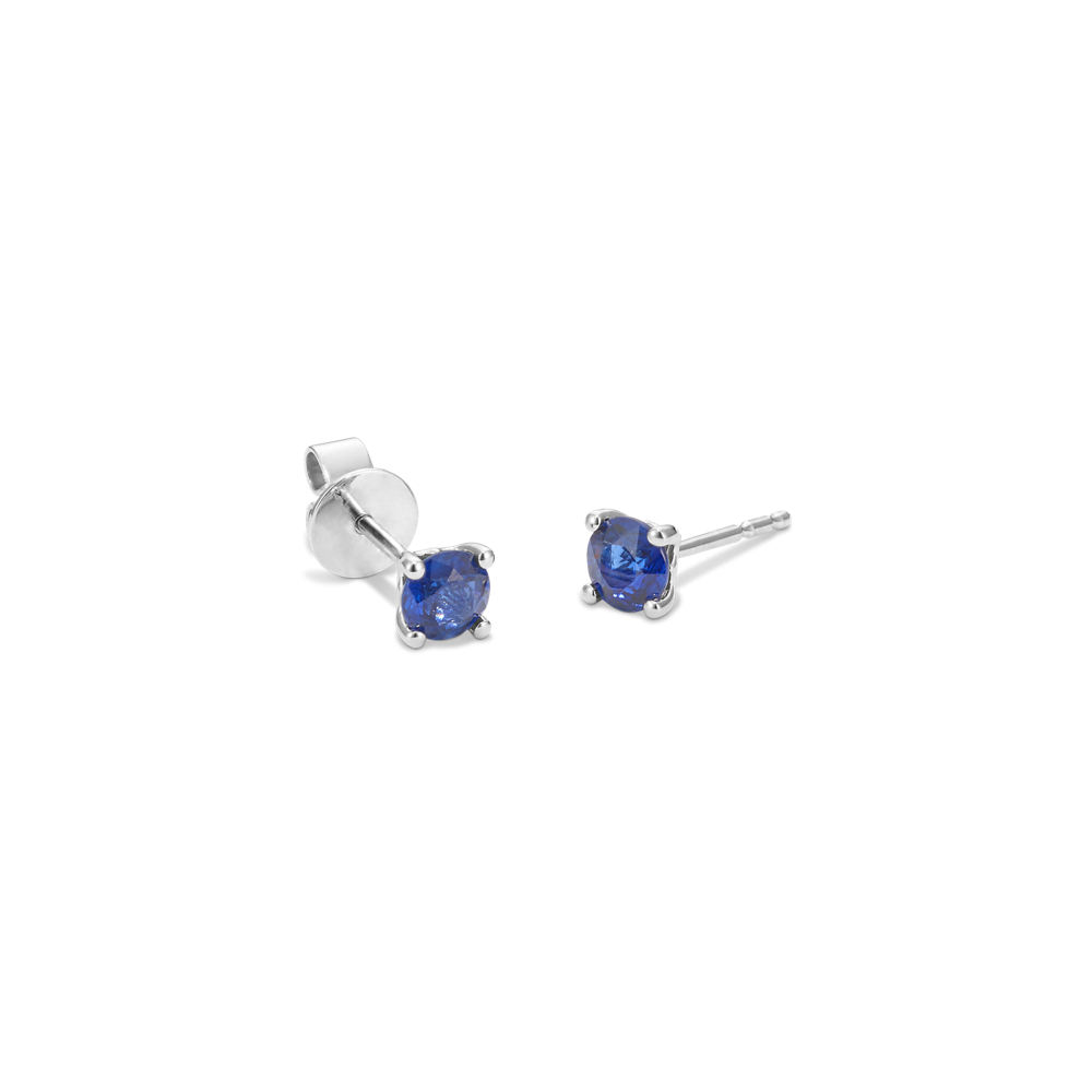 Traditional Blue Natural Sapphire Studs in White Gold