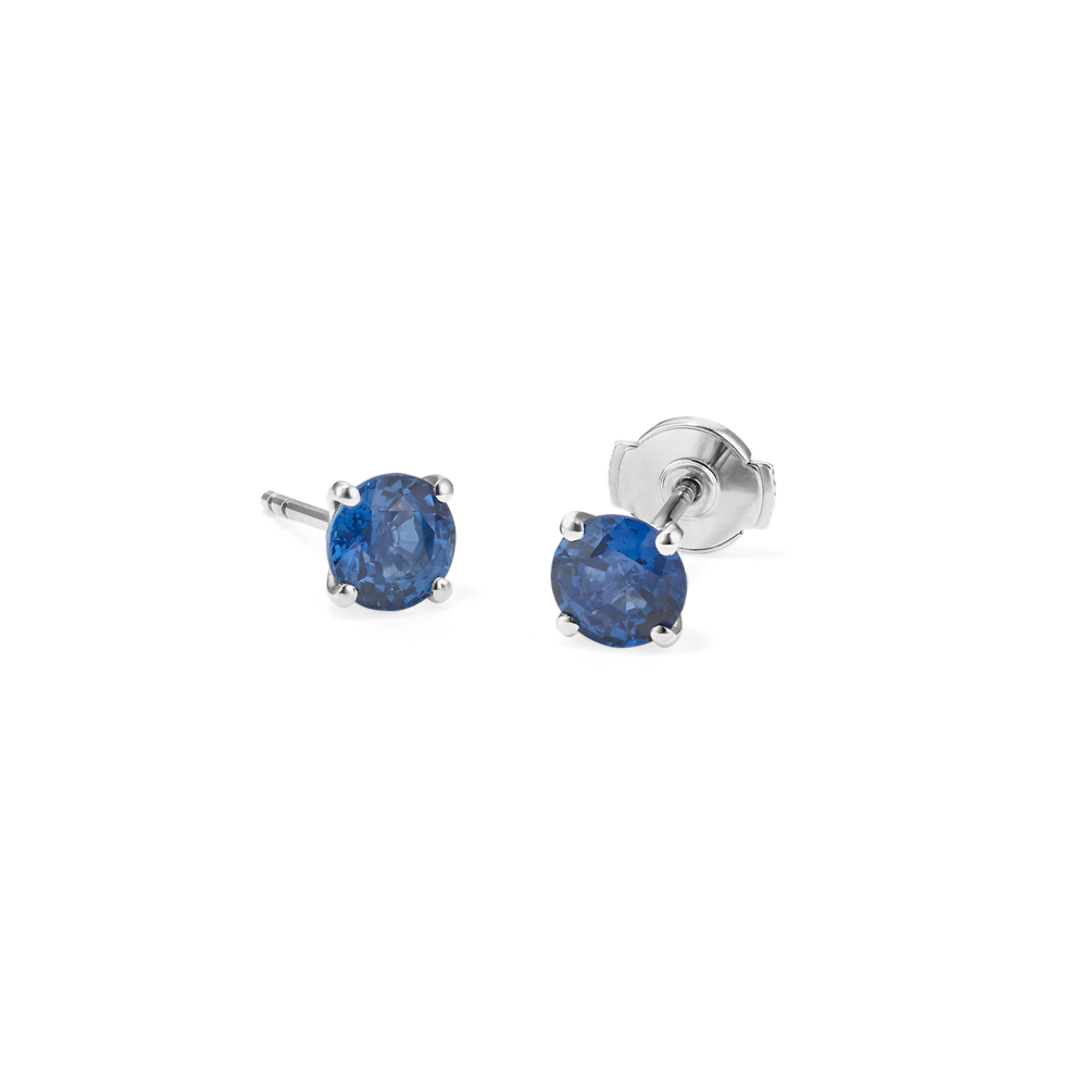 Traditional Blue Natural Sapphire Studs in White Gold