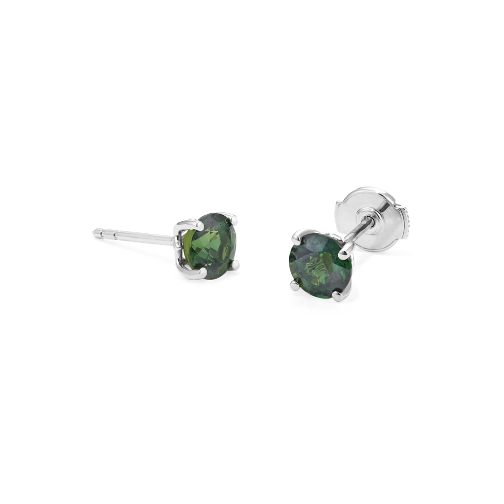 Green Natural Sapphire Studs in White Gold