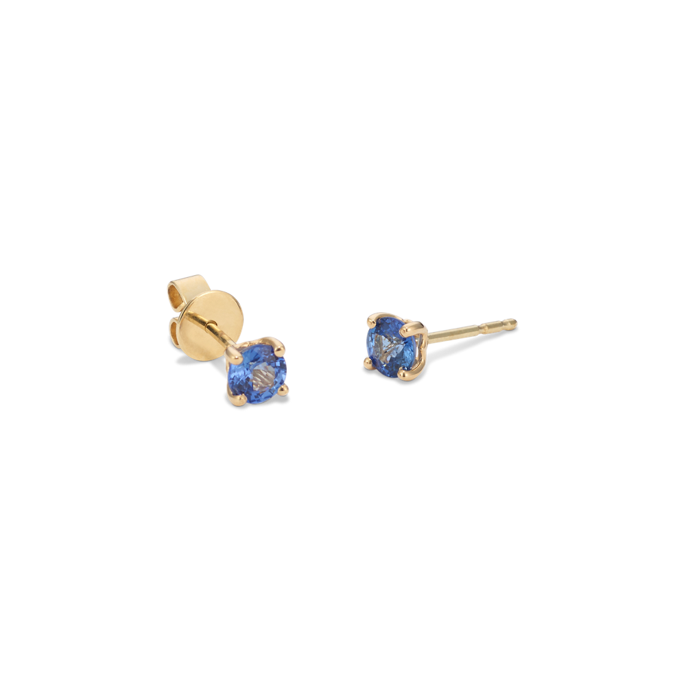 Traditional Blue Natural Sapphire Studs in Yellow Gold