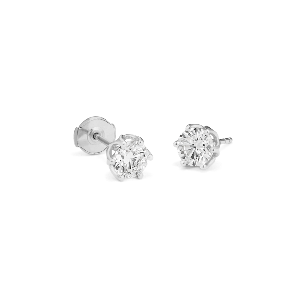 Round Natural Diamond Stud Earrings in Platinum