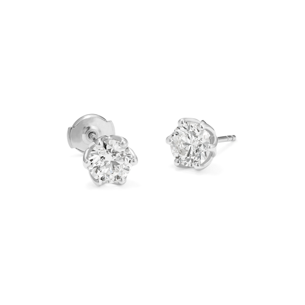 Round Natural Diamond Stud Earrings in Platinum