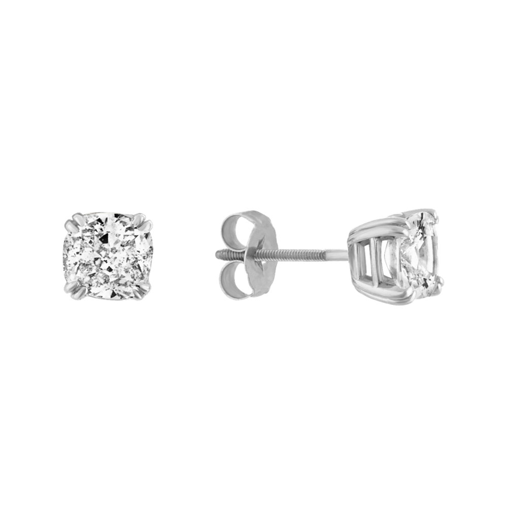 Cushion Cut White Natural Sapphire Stud Earrings in White Gold