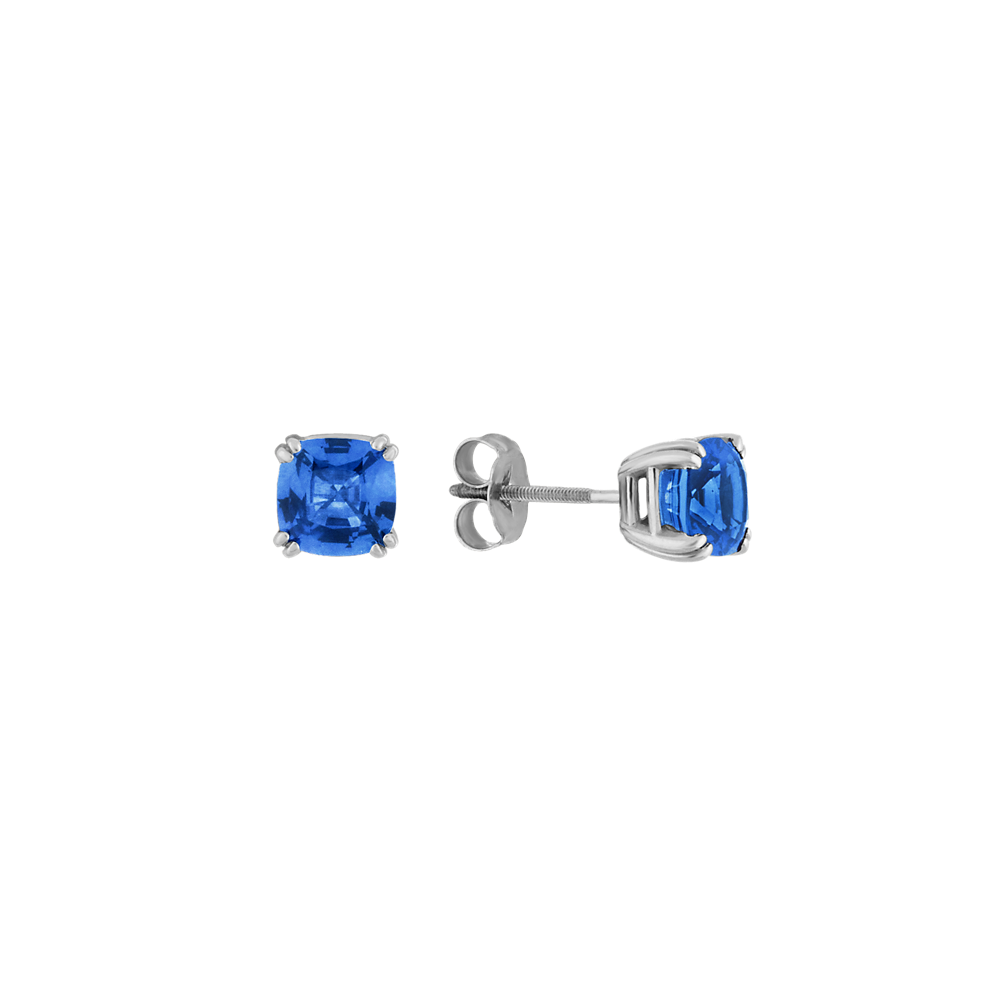 Cushion Cut Kentucky Blue Natural Sapphire Studs in White Gold