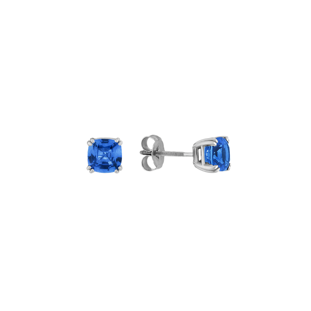 Cushion Cut Kentucky Blue Natural Sapphire Studs in White Gold