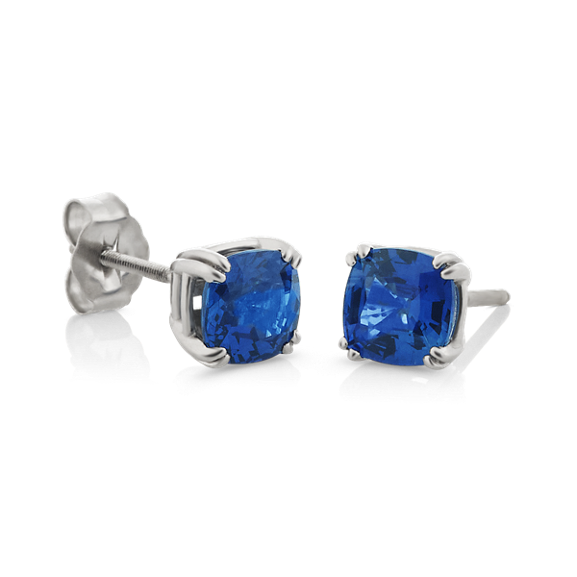 Cushion Cut Traditional Blue Natural Sapphires in White Gold image