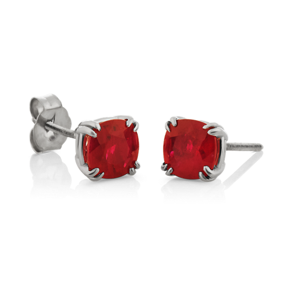 Cushion Cut Natural Rubies in White Gold image