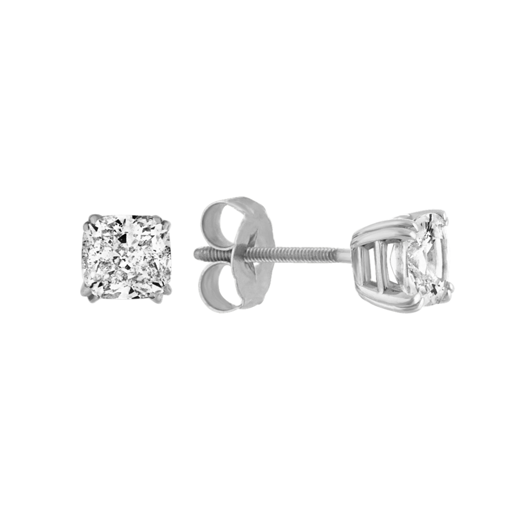 Cushion Cut Natural Diamond Stud Earrings in White Gold