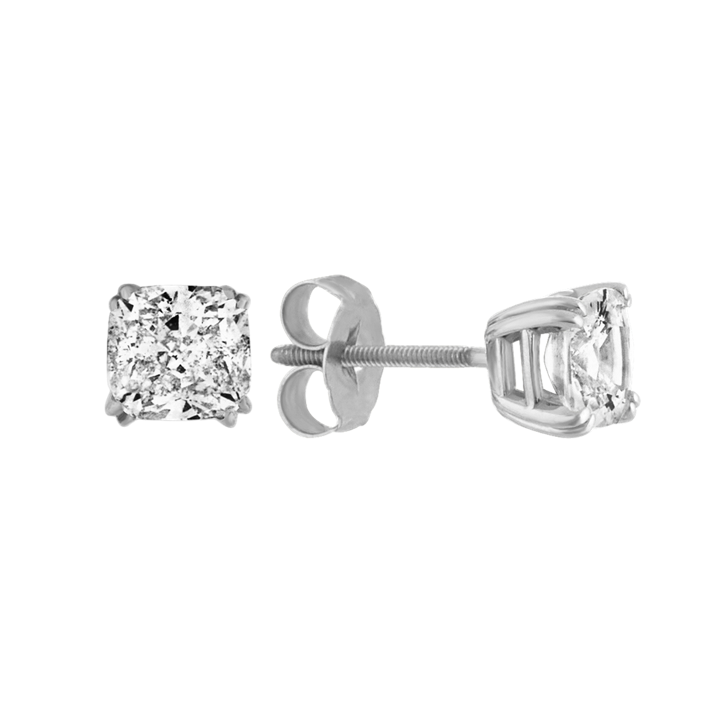Cushion Cut Natural Diamond Stud Earrings in White Gold