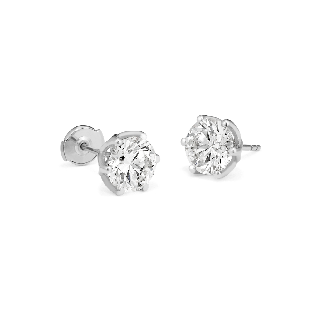 Round Natural Diamond Stud Earrings in White Gold