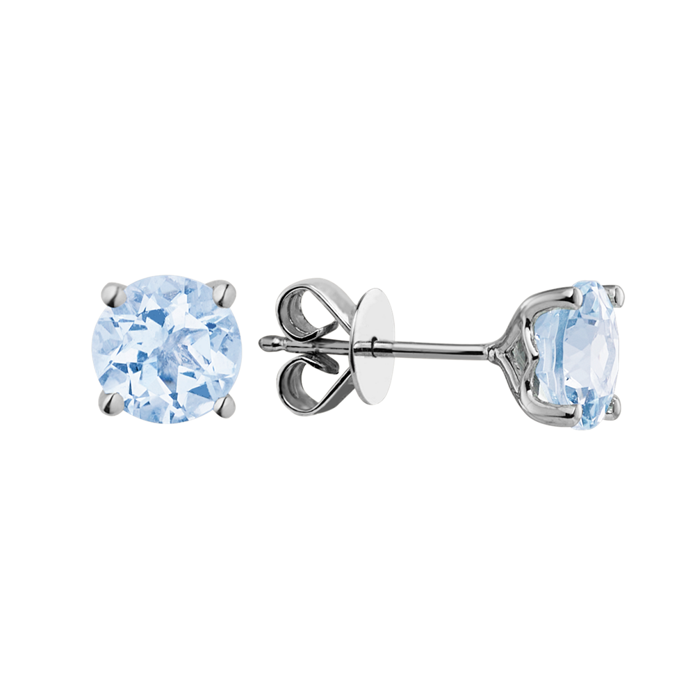 Round Natural Aquamarine Studs in 14k White Gold