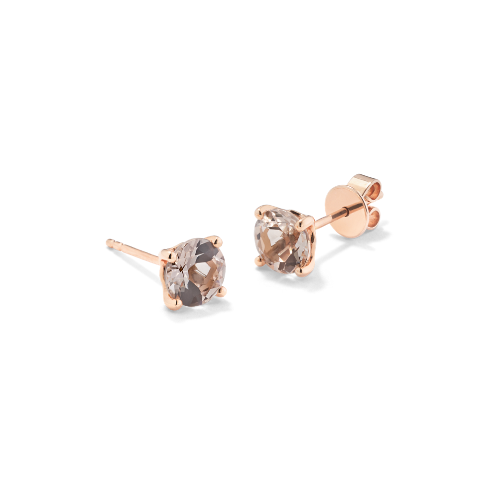 Round Natural Morganite Studs in 14k Rose Gold