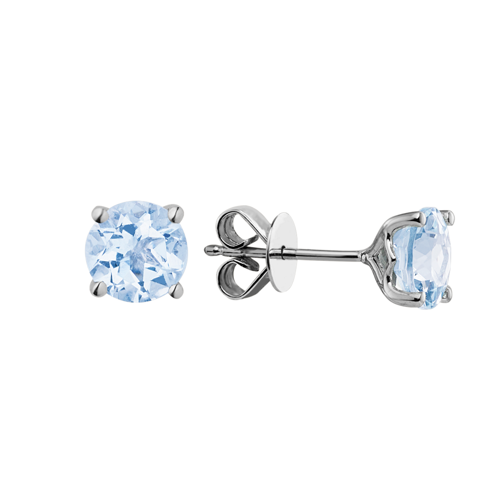 Round Natural Aquamarine Studs in 14k White Gold