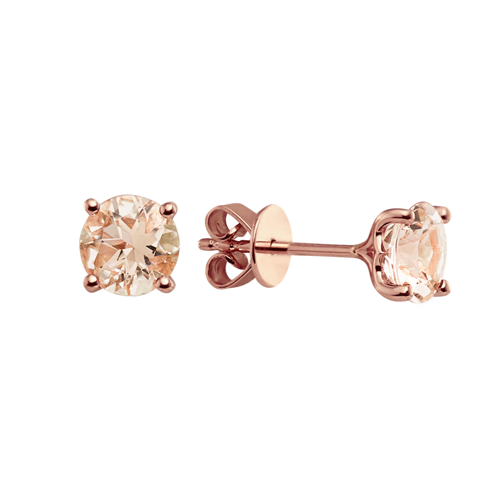 Round Natural Morganite Studs in 14k Rose Gold