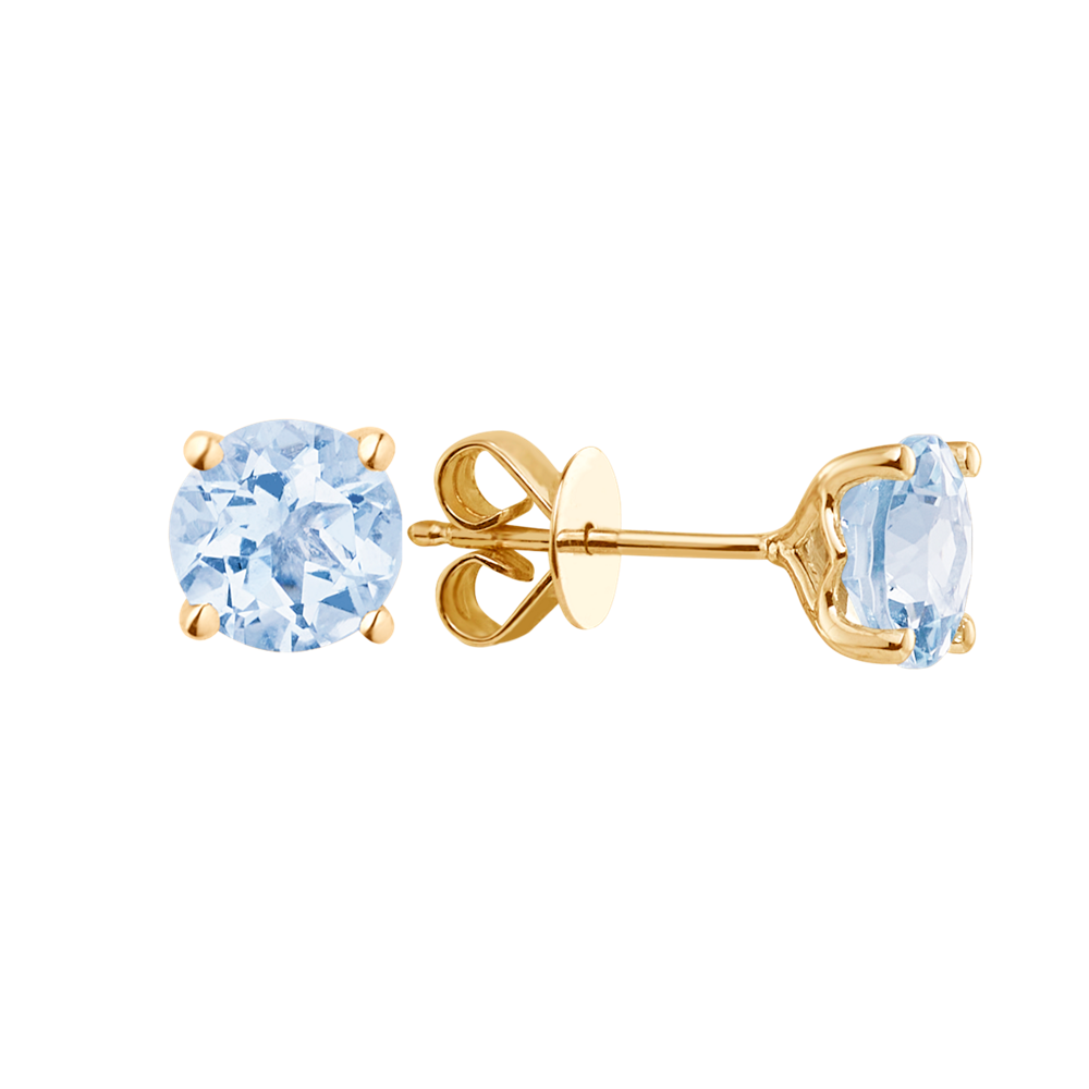 Round Natural Aquamarine Studs in 14k Yellow Gold