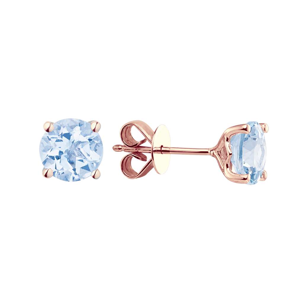 Round Natural Aquamarine Studs in 14k Rose Gold
