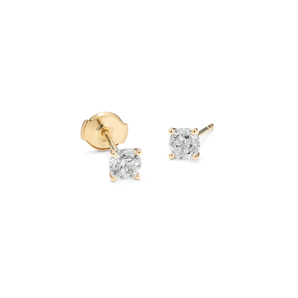 Round Natural Diamond Stud Earrings in Yellow Gold