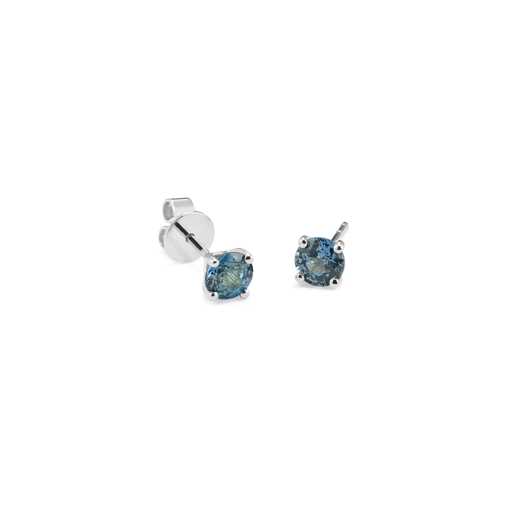 Teal Natural Sapphire Studs in White Gold