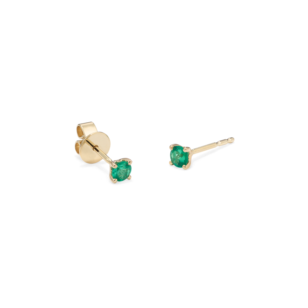 Round Emerald Studs in Yellow Gold