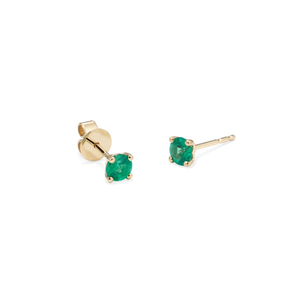 Round Emerald Studs in Yellow Gold