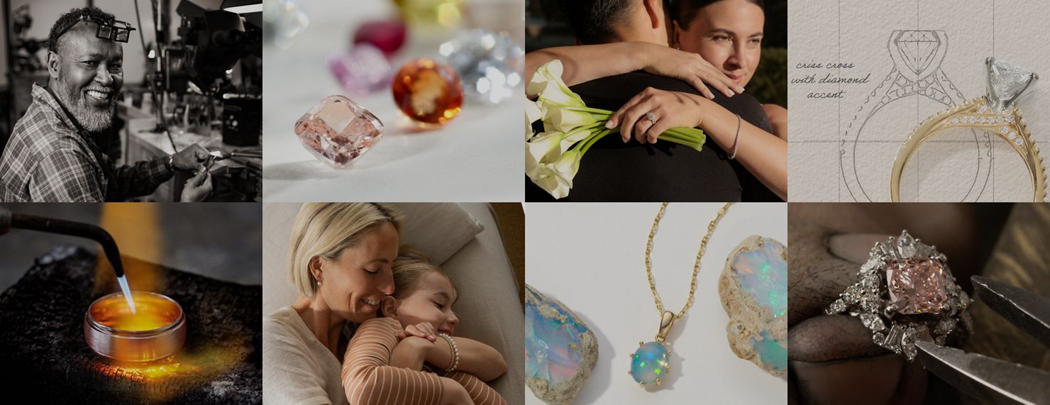 A collage of different images showing jewelry, jewelers and memorable moments.