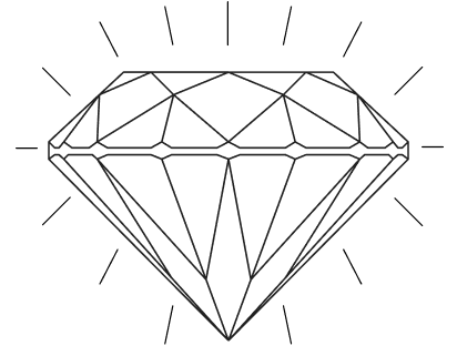 An illustrated example of a diamond showing light reflection