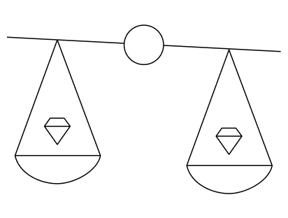 An illustrated example of a scale weighing two diamonds