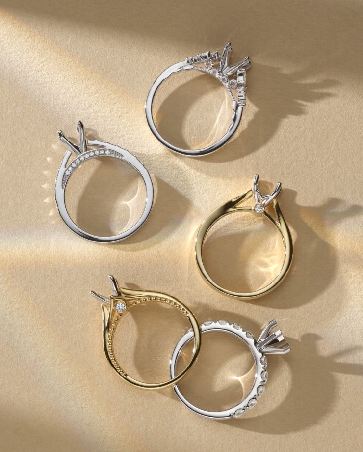 A collection of engagement ring settings without center stones