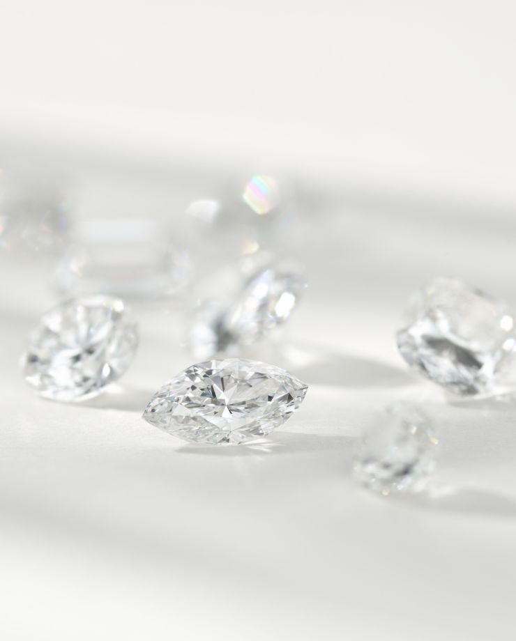 Loose diamonds resting on a tabletop