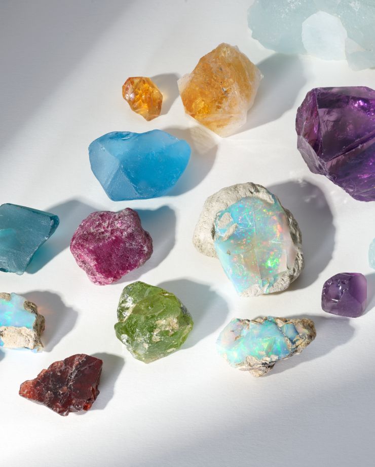 A collection of raw gemstones