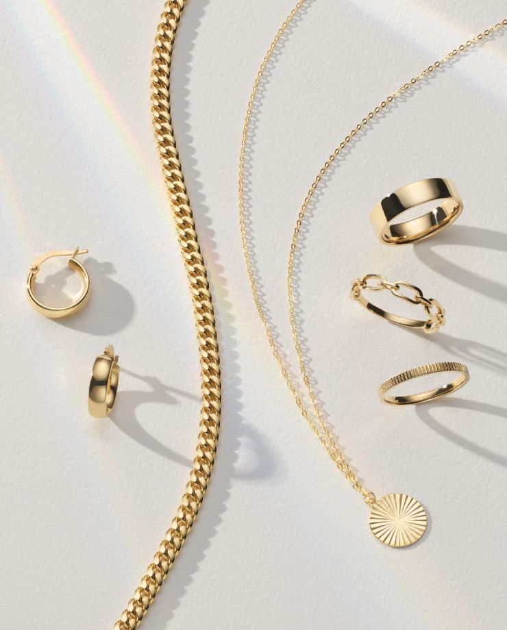 A collection of gold jewelry