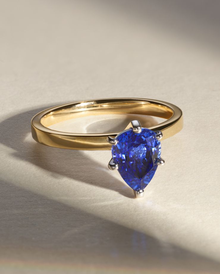 A pear shaped sapphire engagement ring