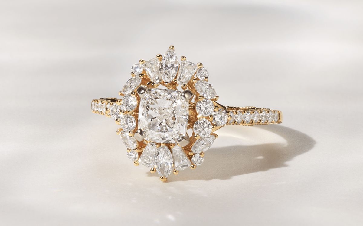A halo diamond engagement ring