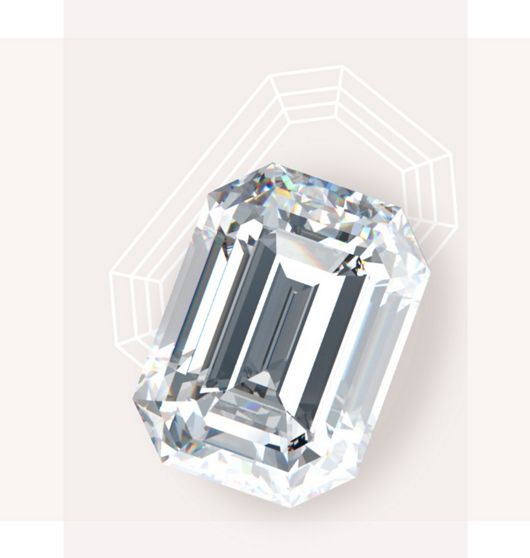 An emerald cut diamond on a colored background