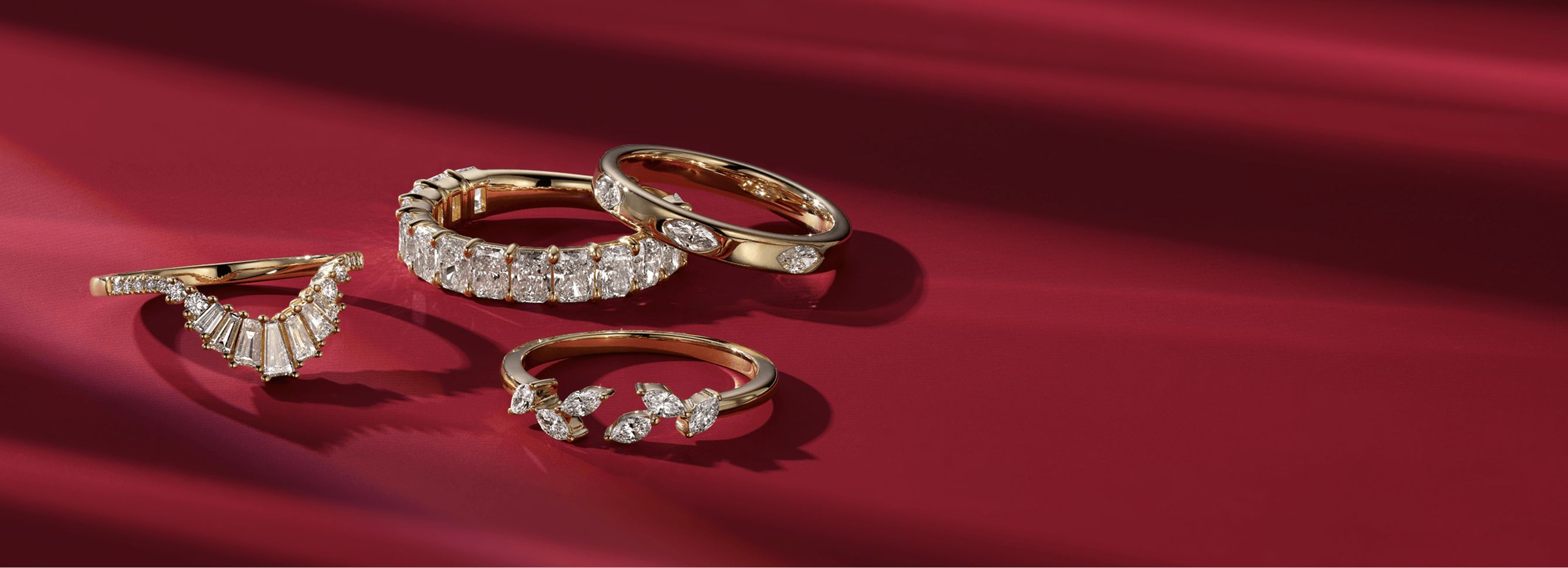 A collection of diamond wedding bands of different styles