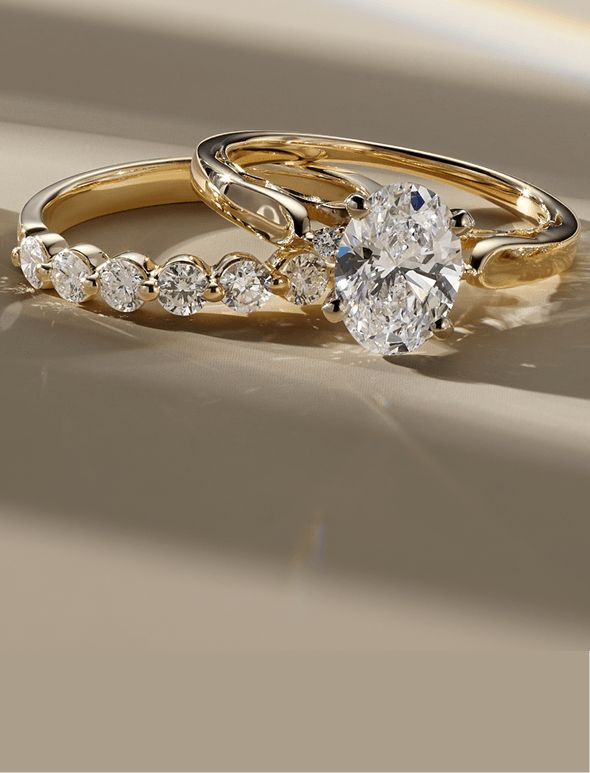A diamond engagement ring and wedding band
