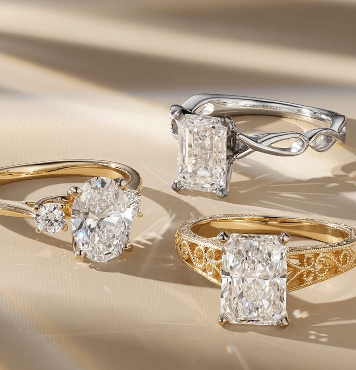 3 diamond engagement rings of different styles