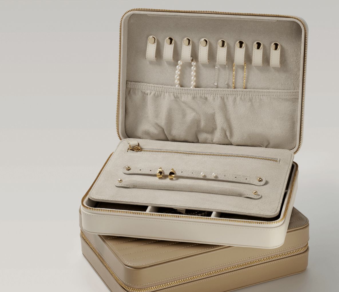A jewelry case showing off the necklace holder