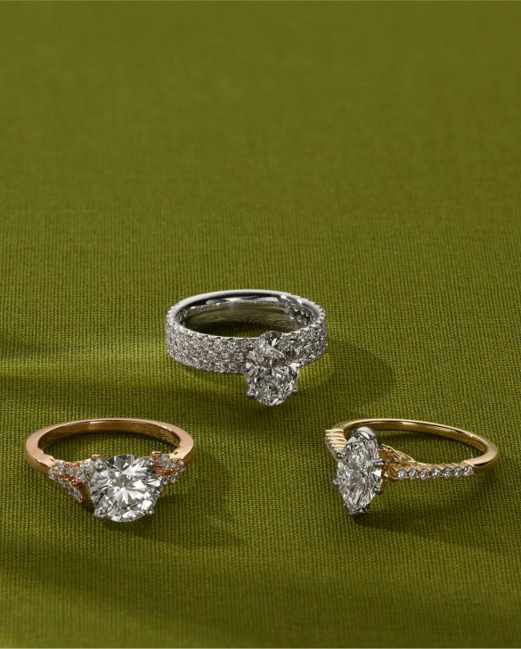 Three engagement rings of different styles