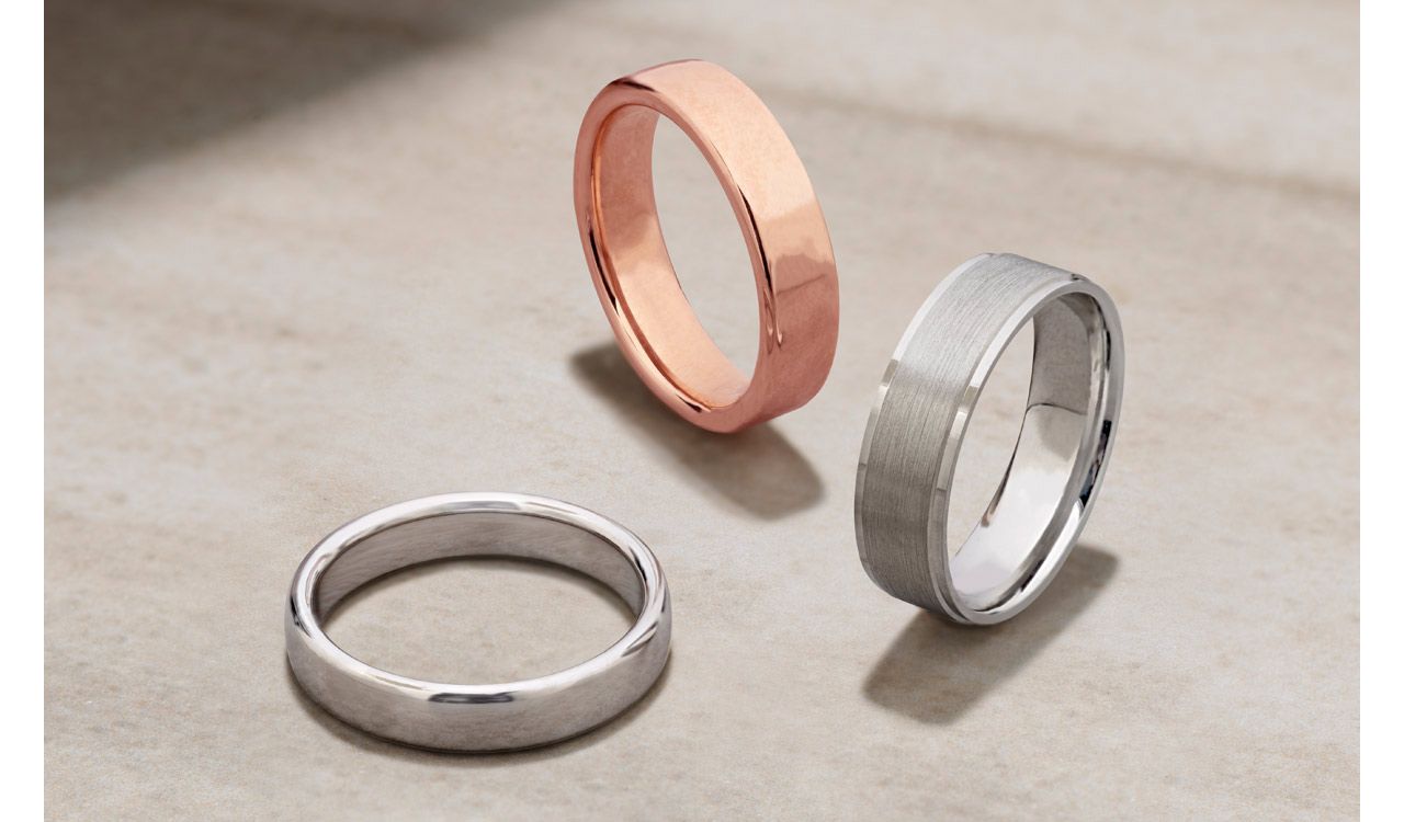 Three Men's Wedding Bands with Different Metal Types