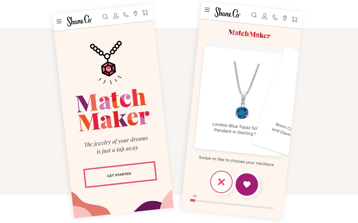 Mobile image of the match maker tool screens
