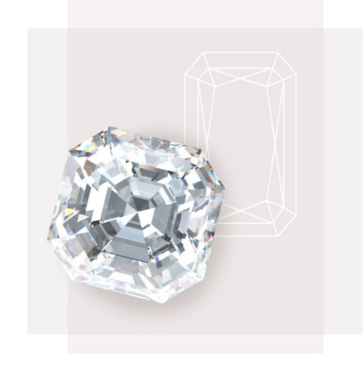 A radiant cut diamond on a colored background